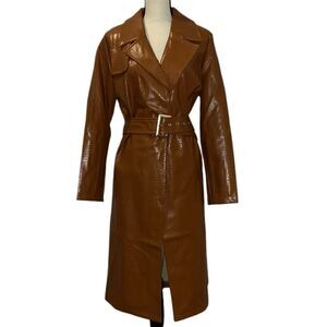 FTF Crocodile Faux Leather Trench Coat